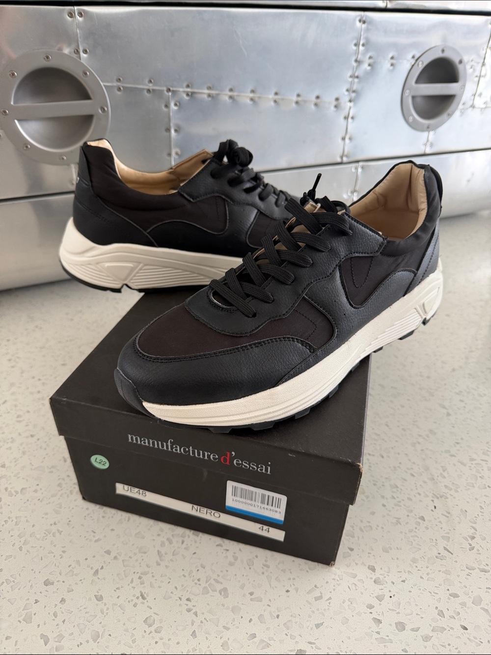 Manufacture d'essai Black Leather Men's Sneaker EU44 NWT Brand New Unworn Luxury